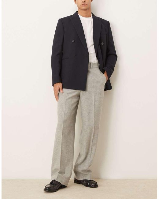 Pantalones De Vestir De Pernera Ancha Con Raya Diplomática De Mezcla De Lana De ASOS de hombre de color Gray