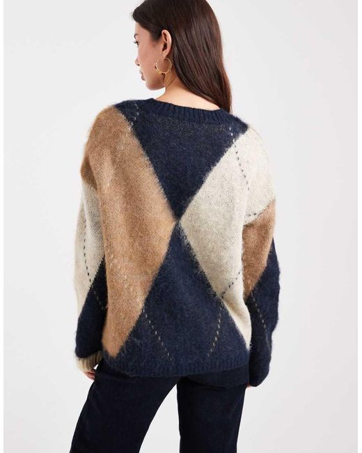 Cárdigan Azul Marino Extragrande Con Patrón De Rombos De Punto Mullido De ONLY de color Blue