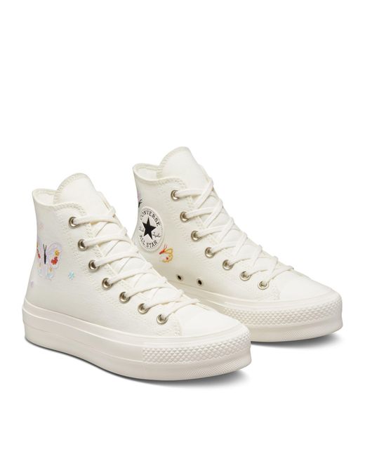 Converse Chuck Taylor All Star Lift Embroidered Platform Sneakers in White  | Lyst Canada