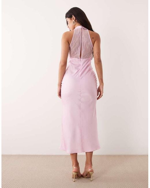 Kaiia Pink Exclusive Satin High Cowl Neck Lace Back Detail Maxi Dress