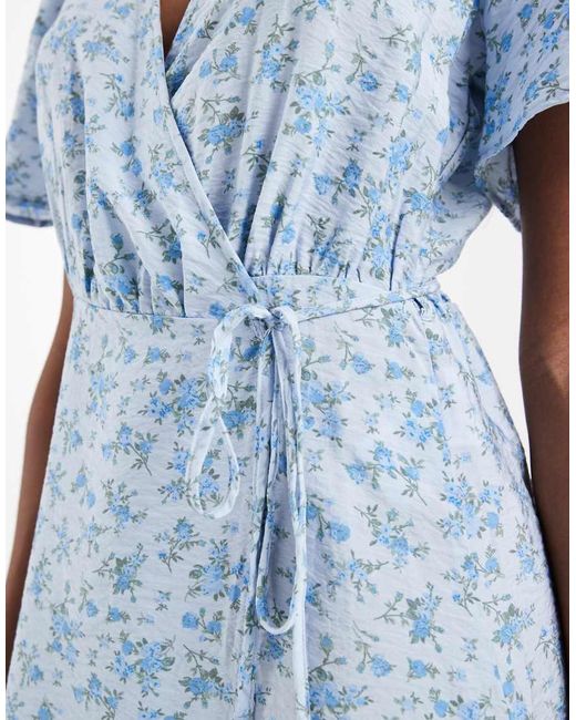 Vero Moda Blue Flutter Sleeve Wrap Front Mini Dress