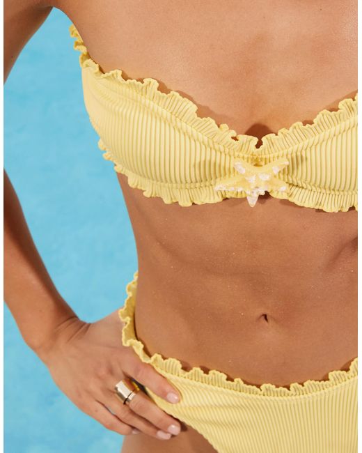 ASOS Blue Sophia Lettuce Edge Bandeau Bikini Top With Starfish Detail