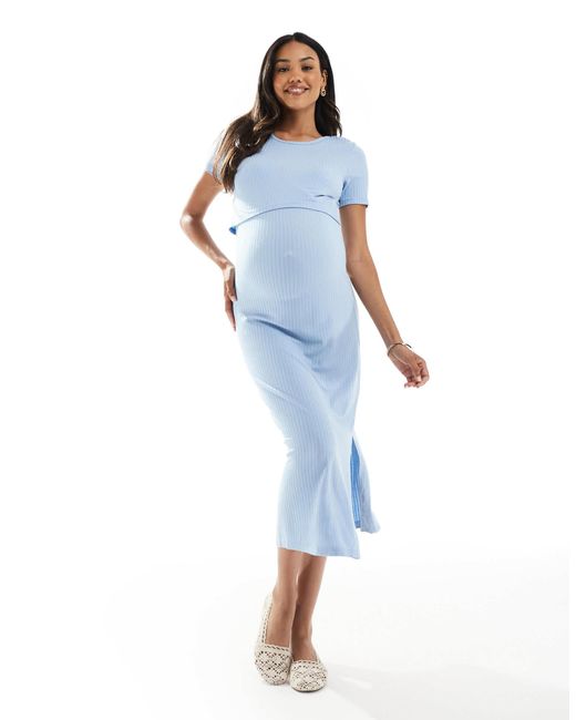 Mama.licious Blue Mamalicious maternity – kurzärmliges maxikleid aus jersey