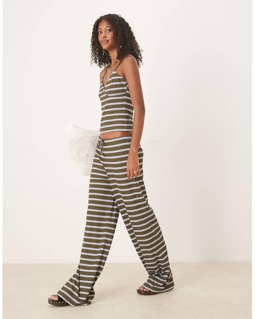 ASOS White Asos Stripe Wide Leg Mid Rise Trousers Co Ord