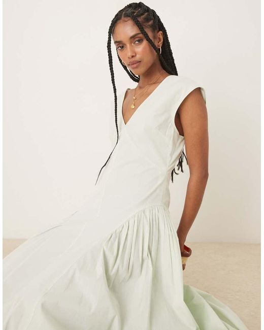 ASOS Green Clean V Neck Midi Dress With Pleated Godet Hem