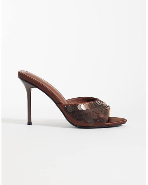 Glamorous Brown Heeled Sandals With Sequins