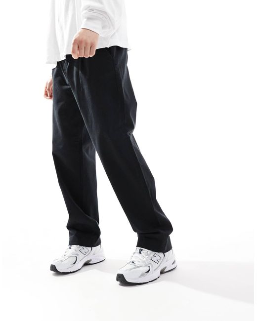Jack & Jones Black Loose Fit Pull On Chino With Pleated Front for men
