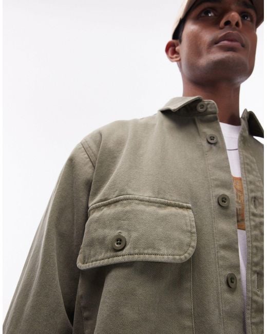 Chemise manches longues oversize à deux poches en sergé - délavé Topman pour homme en coloris Gray