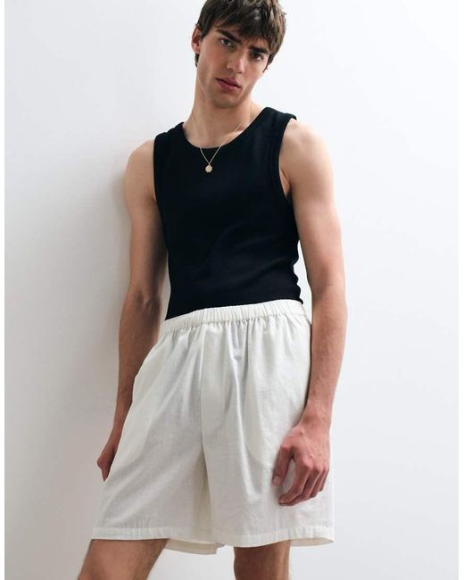 ASOS COLLECTIVE White Cotton Shorts With Linen for men