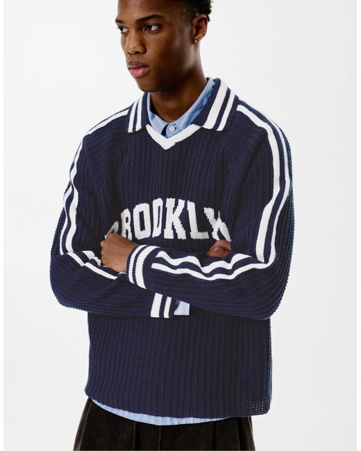 Polo en maille à motif brooklyn Pull&Bear pour homme en coloris Blue