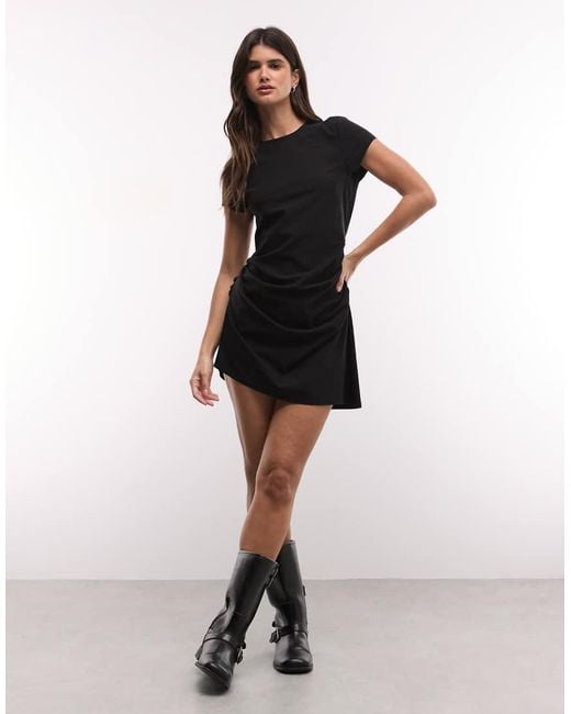 Monki Black Asymmetric Drape Bengaline Mini Dress
