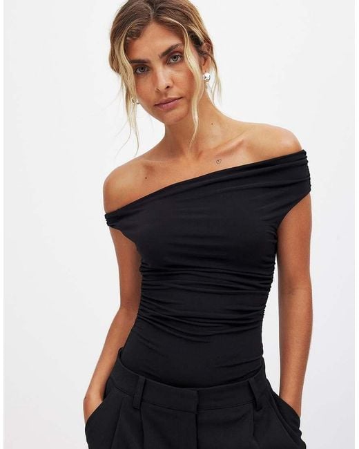 NA-KD Blue Twist Off Shoulder Top