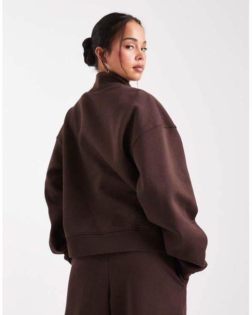 ASOS Brown Half Zip Brushback Sweatshirt