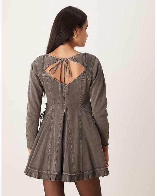 ASOS Natural V Neck Washed Lace Up Side Skater Mini Dress