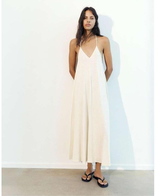 Pull&Bear White Midi Dress With Back Straps
