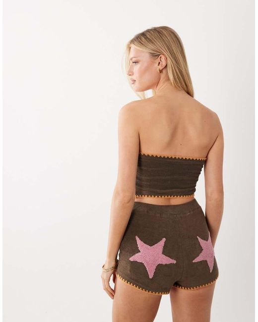 ASOS Brown Renee Towelling Whipstitch Beach Bandeau Top Co Ord