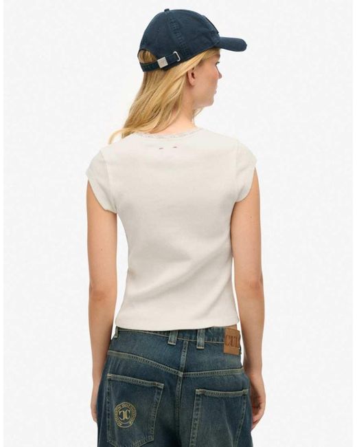 Superdry White Essential Lace Trim Top