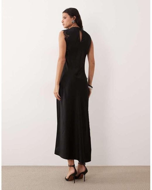 Mango Black High Neck Lace Detailing Sleeveless Maxi Dress