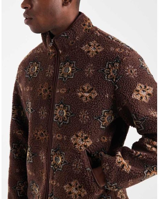 Jack & Jones Brown Printed Teddy Jacket for men