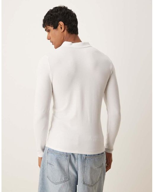 ASOS White Essentials Muscle Fit Long Sleeve Polo for men