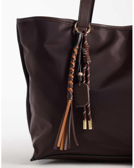 ASOS Brown Nylon Tote Bag With Detachable Charm