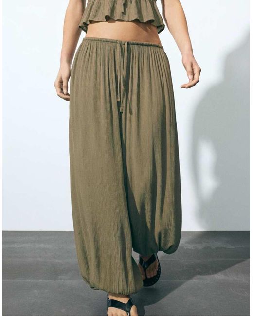 Pull&Bear Green Sarouel Crepe Trousers