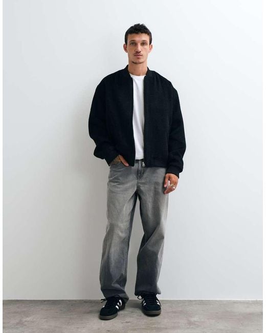 ASOS Blue Oversized Wool Look Bomber Jacket for men