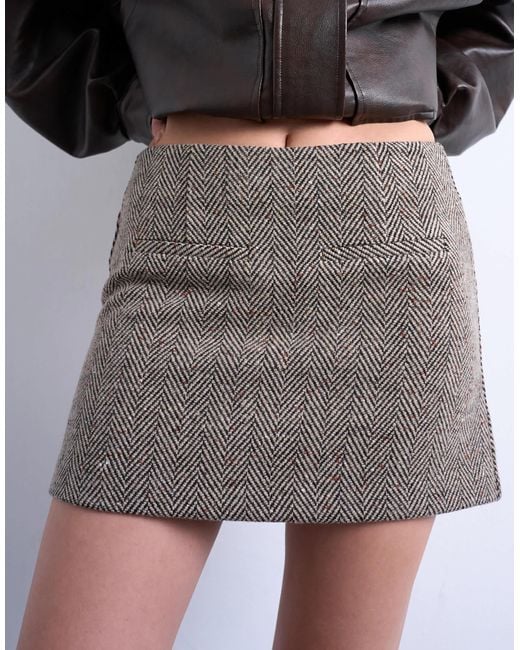 TOPSHOP Black Herringbone Mini Pelmet Skirt