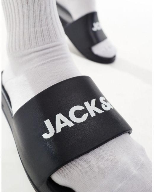 Slider nere con logo di Jack & Jones in Black da Uomo