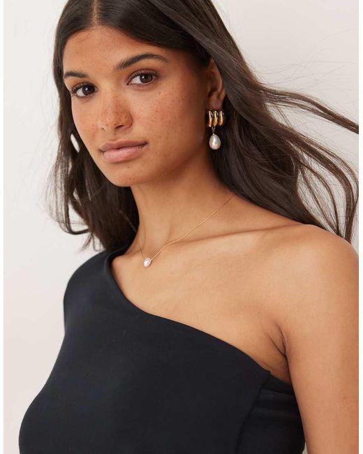 ASOS Blue One Shoulder Asymmetric Long Sleeve Top With Shoulder Pads