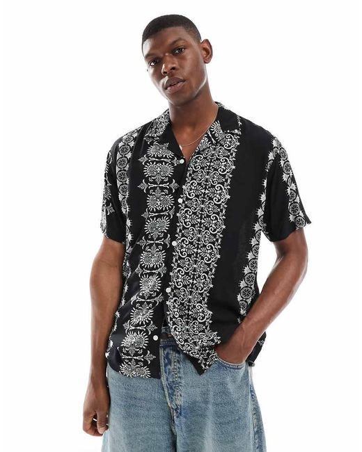 Jack & Jones Black Oversize Shirt With Stripe Print for men
