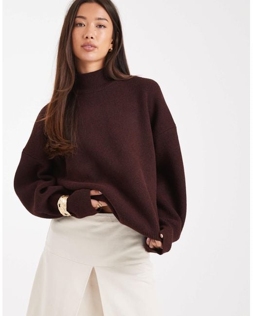 ASOS Brown Extreme Boxy Jumper With Funnel Neck