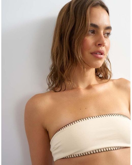 TOPSHOP White Whipstitch Bandeau Bikini Top