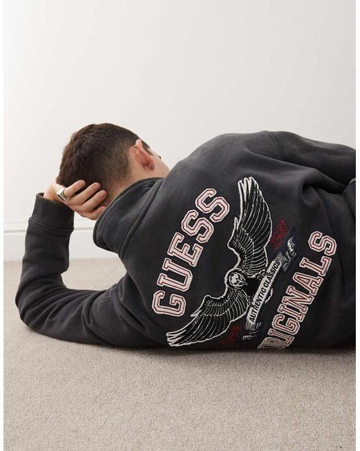 Guess Gray Originals Washed Half Zip Sweatshirt for men