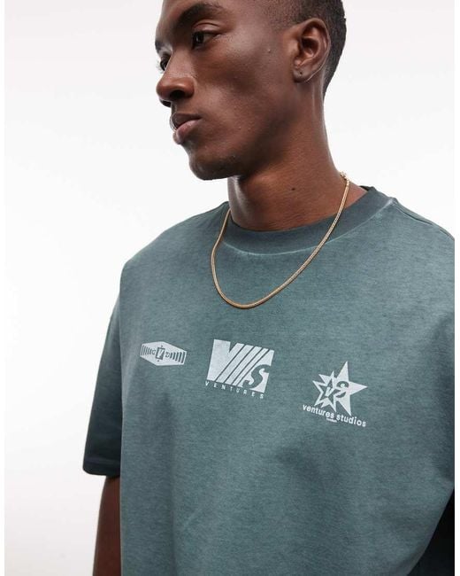 ASOS Blue Heavyweight Oversized T-shirt With Street Graphics for men