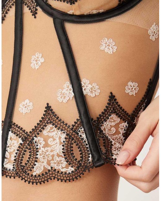 For Love & Lemons Natural Strappy Rhinestone Detail Bustier Co-ord