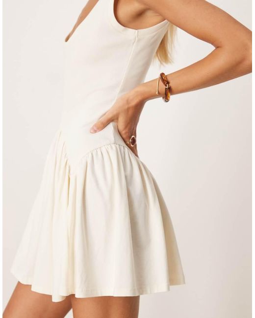 ASOS Natural Ribbed Bodice Scoop With Dipped Waist Detail Mini Dress