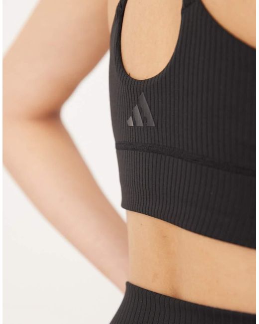 Adidas Originals Black Adidas Training All Me Rib Light Support Sports Bra