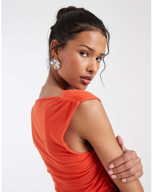 & Other Stories Red Pure Cotton Sleeveless Drapey Top