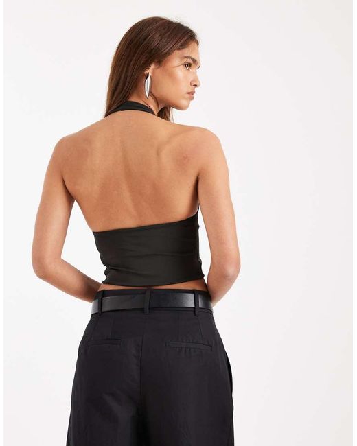 ASOS Black Sculpting Halter Neck Crop Top