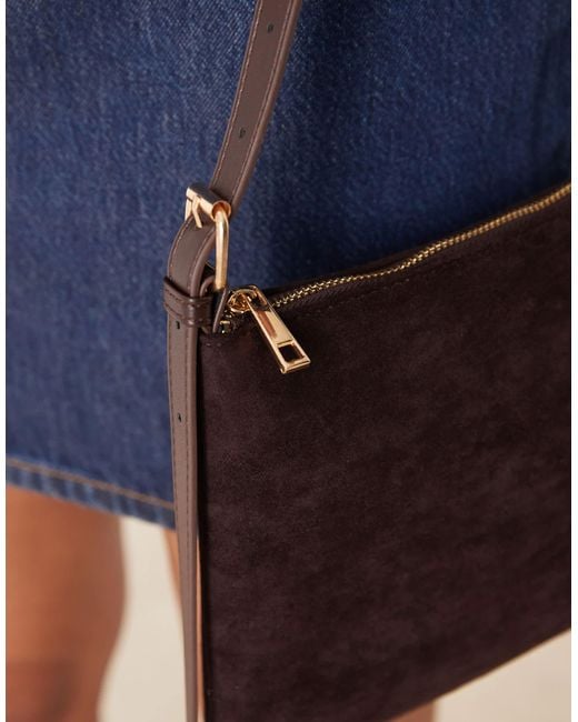 ASOS Purple Faux Suede Shoulder Bag With Side Buckle Strap