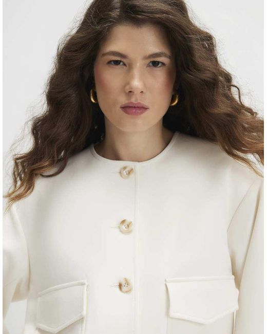 River Island White Long Sleeve Pocket Detail Bomber Jacket