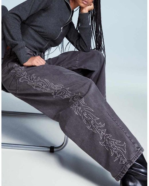 Bershka Gray Barrel Trousers With Shimmery Detail