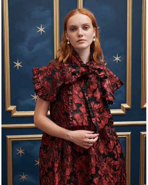 Sister Jane Blue Bow Front Jacquard Midaxi Dress