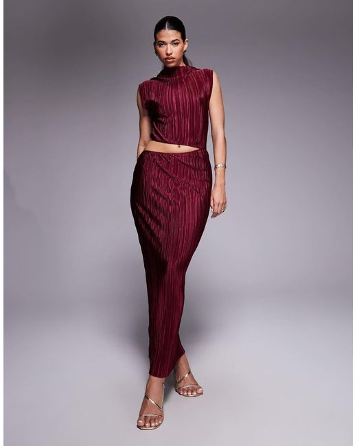 ASOS Red Plisse Cutout Detail Maxi Dress