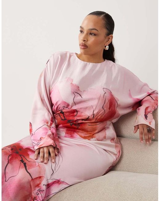 ASOS Pink Asos Design Curve Satin Batwing Maxi Dress