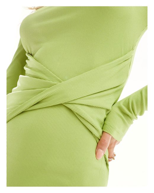 Vero Moda Green Long Sleeved Ribbed Jersey Maxi Dress