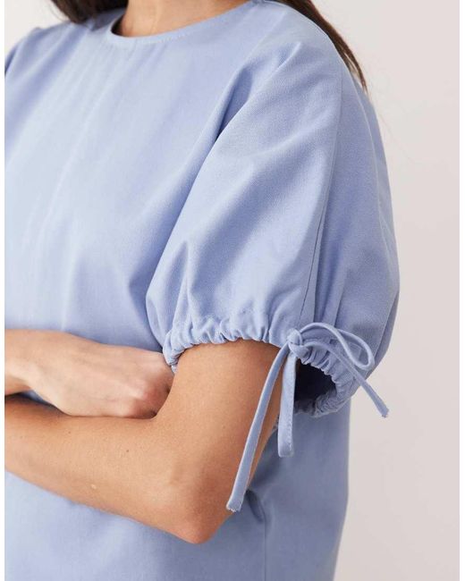 ASOS Blue Crew Neck Mini Dress With Tie Sleeve Detailing