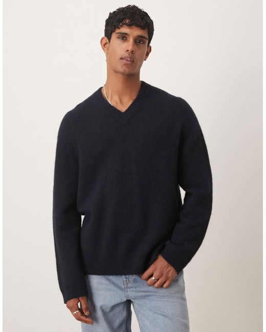 ARKET Blue Alpaca Wool Blend V-neck Jumper for men
