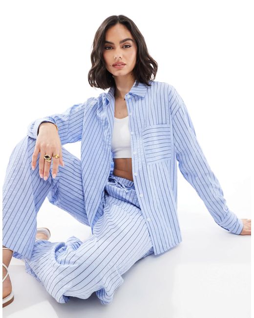 Threadbare Blue Oversized Button Down Shirt Co-ord